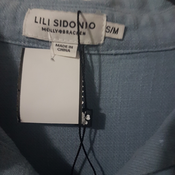 Lili Sidonio Molly Bracken Linen Blend Button Up Shirt Pastel Blue Sz S/M NWOT - Picture 6 of 12